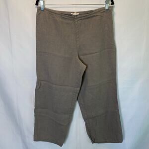 Eileen Fisher Size Medium Gray Wide Leg Cropped Linen Casual Pants Side Zip